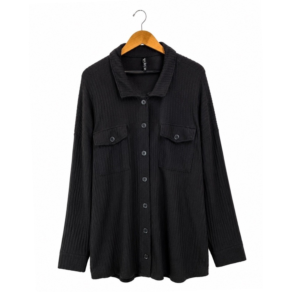 Torrid Waffle Knit Sleep Shirt Women 5X Black Button Down Long Sleeve Lounge